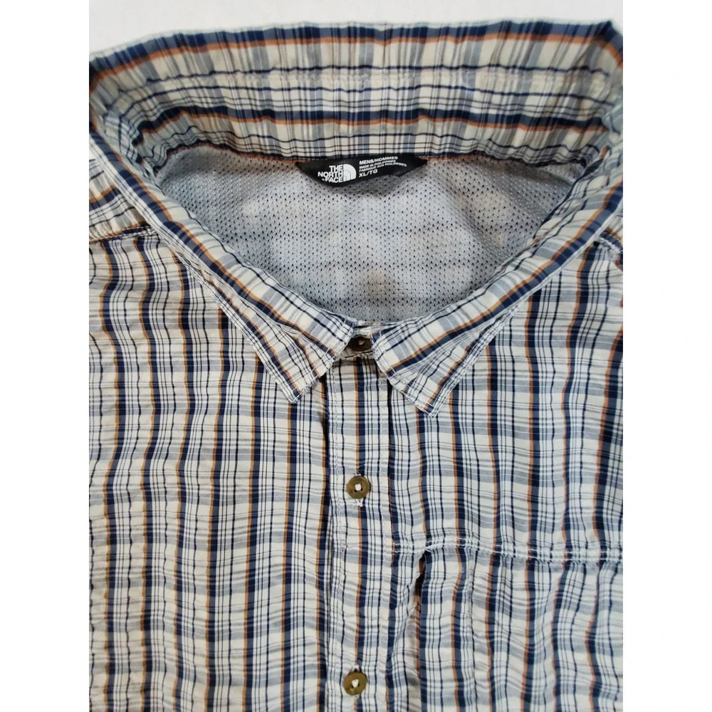 The North Face Men's XL Plaid Hiking Shirt Short Sleeve Blue Orange 196029